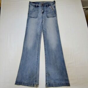 American Eagle Patch Pocket Flare Jeans Women's 10 X-Long Light Wash 70s Hippie